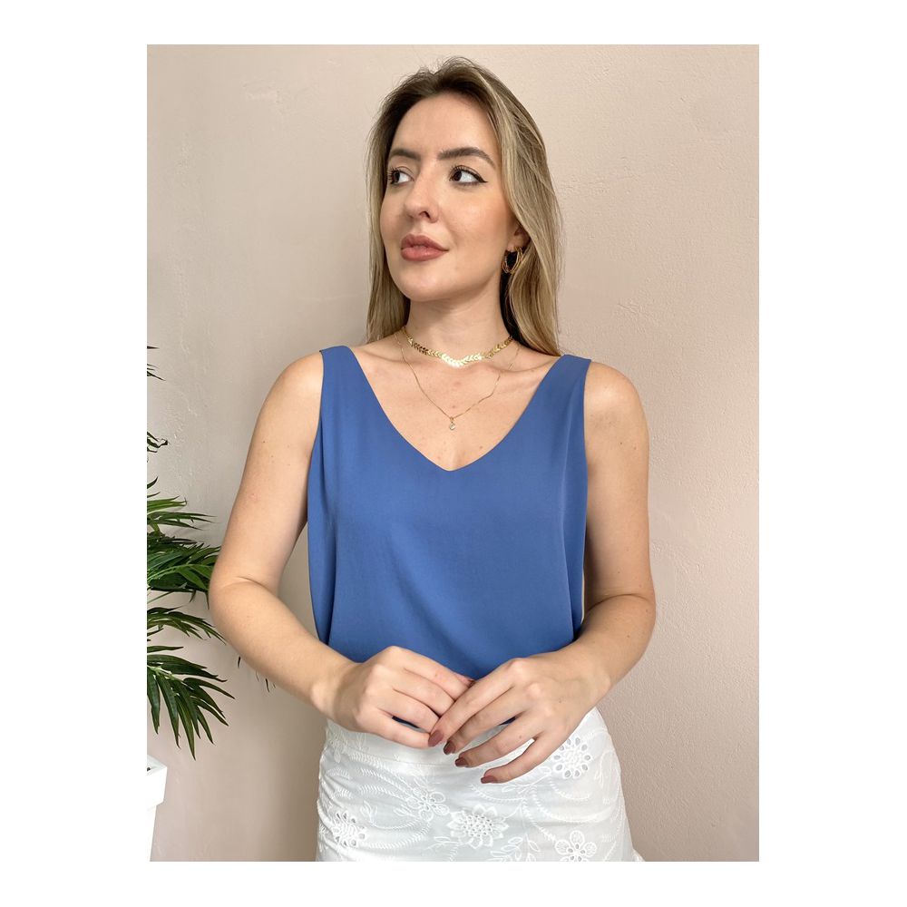 Regata Tulipa Decote V - Azul - DONNA LELLA