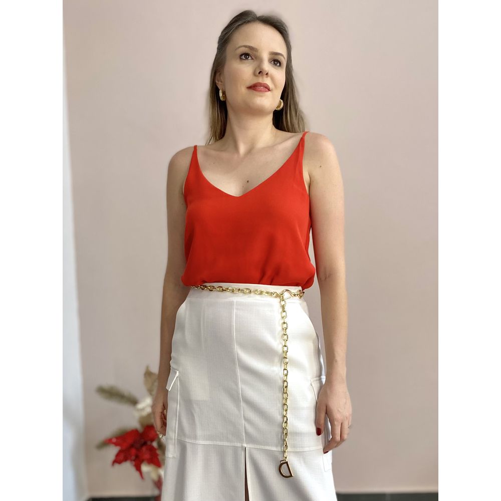 Regata Hibisco Básica Crepe - Vermelha - DONNA LELLA