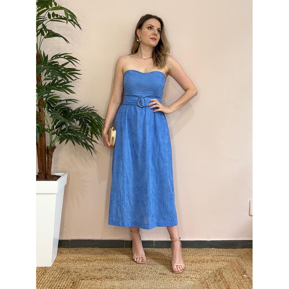 Vestido Deise Algodão Bordado - Azul - DONNA LELLA