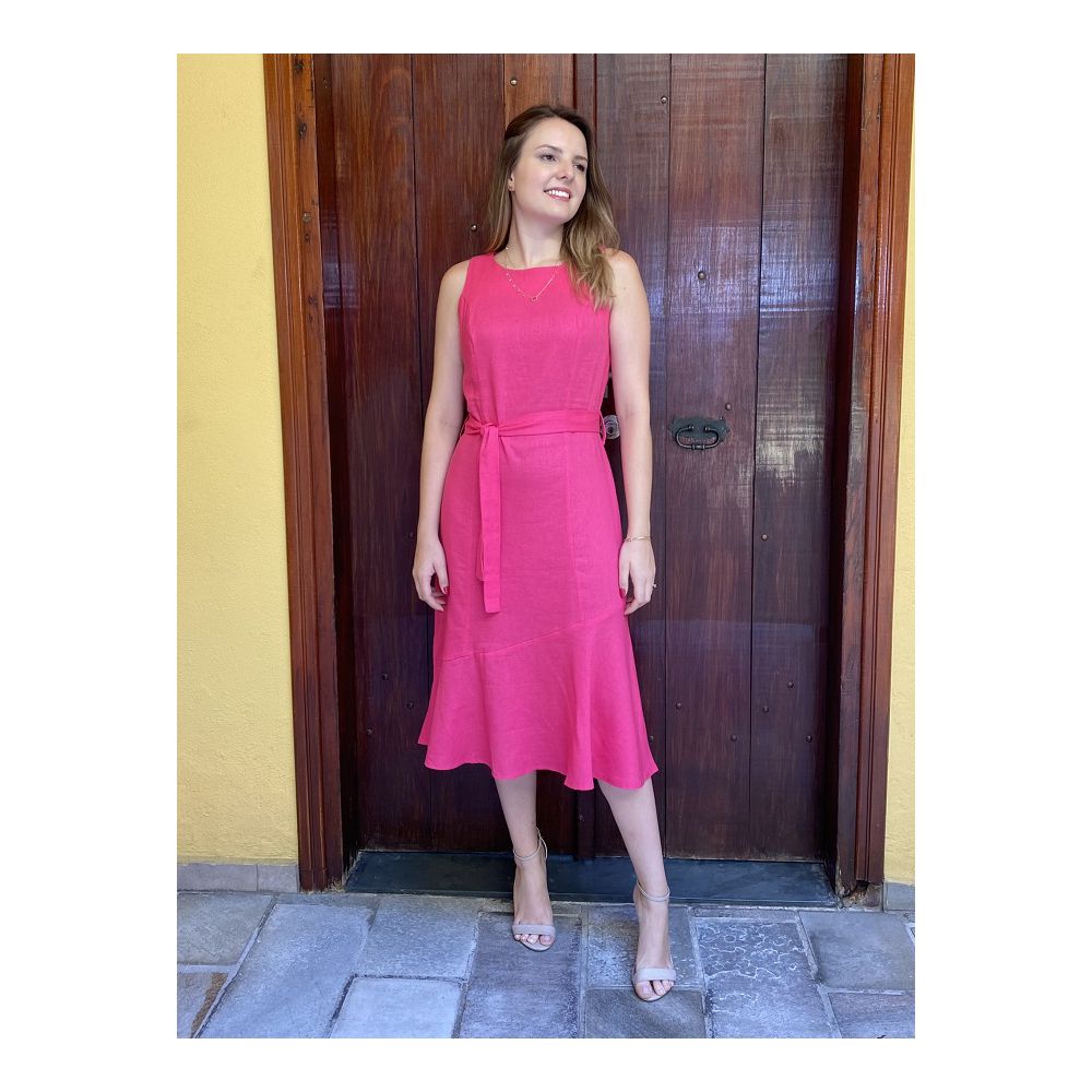 Vestido Linho Midi - Rosa - DONNA LELLA