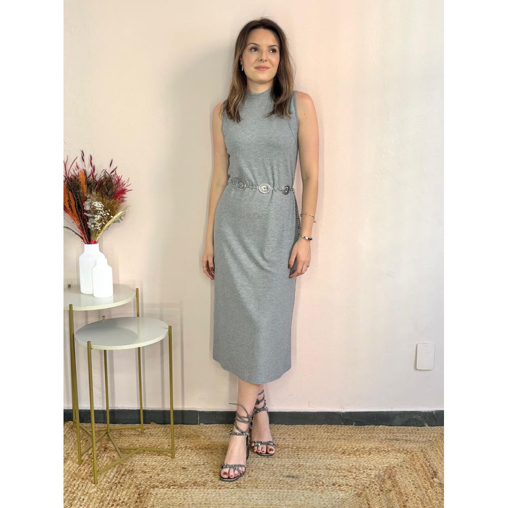 Vestido Isabela Midi Canelado - Cinza - DONNA LELLA