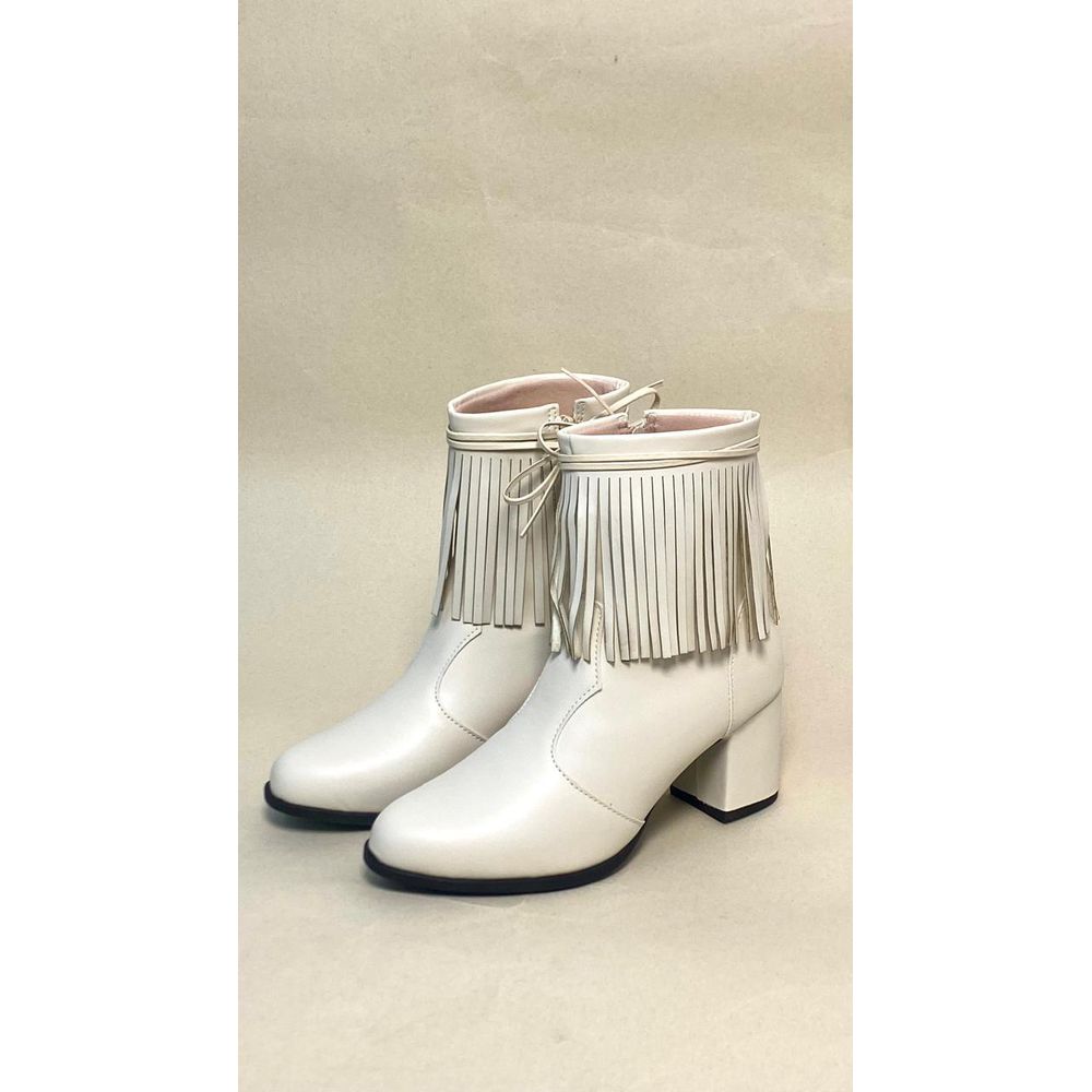 Bota Cano Médio De Franja - Off White