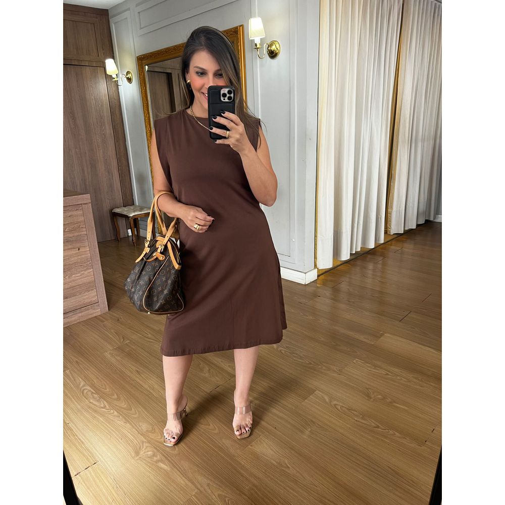 VESTIDO MALHA DE ALGODÃO MUSCLE - MARROM - Espasso Bela | Moda Feminina