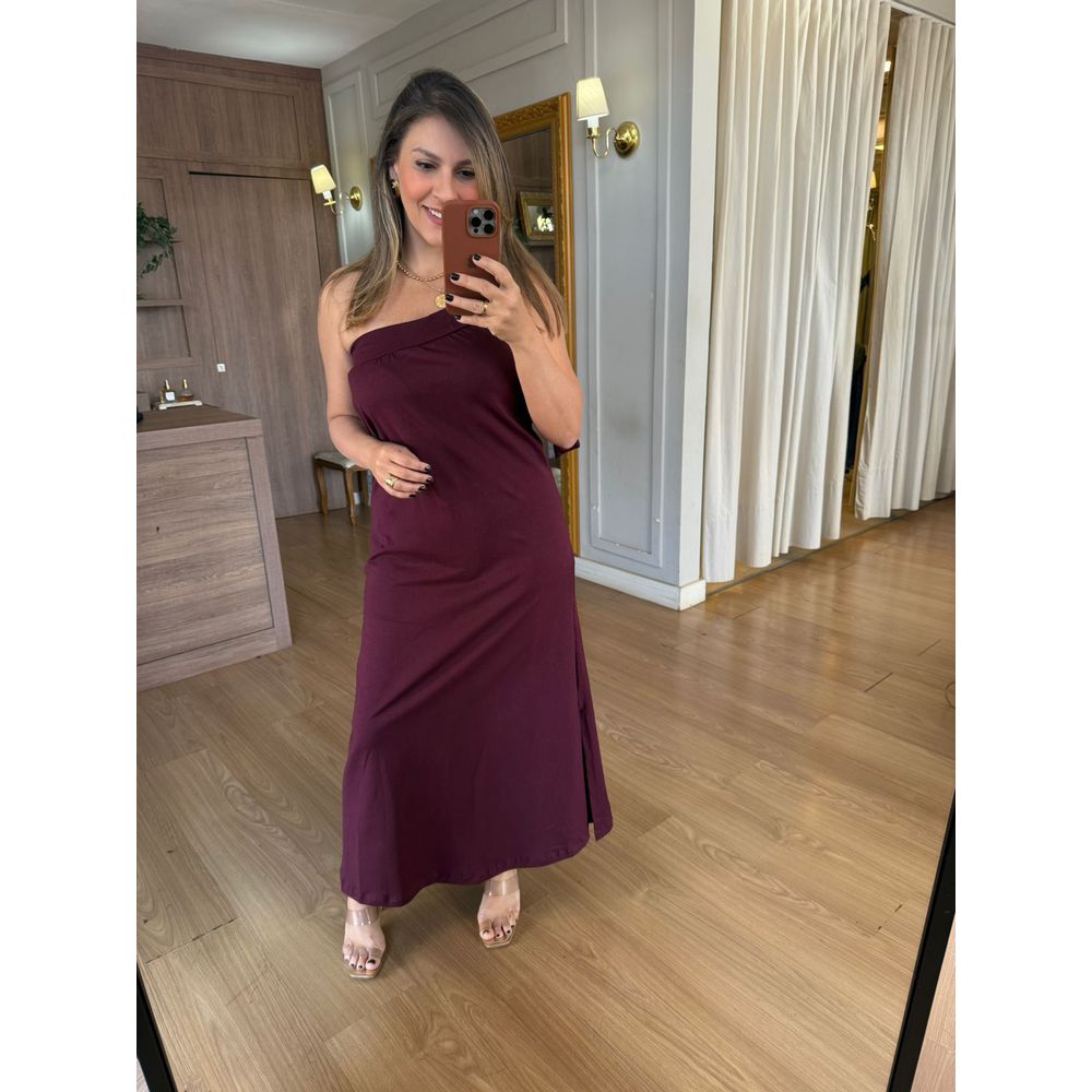 VESTIDO MALHA DE ALGODÃO UM OMBRO SÓ - MARSALA - Espasso Bela | Moda Feminina