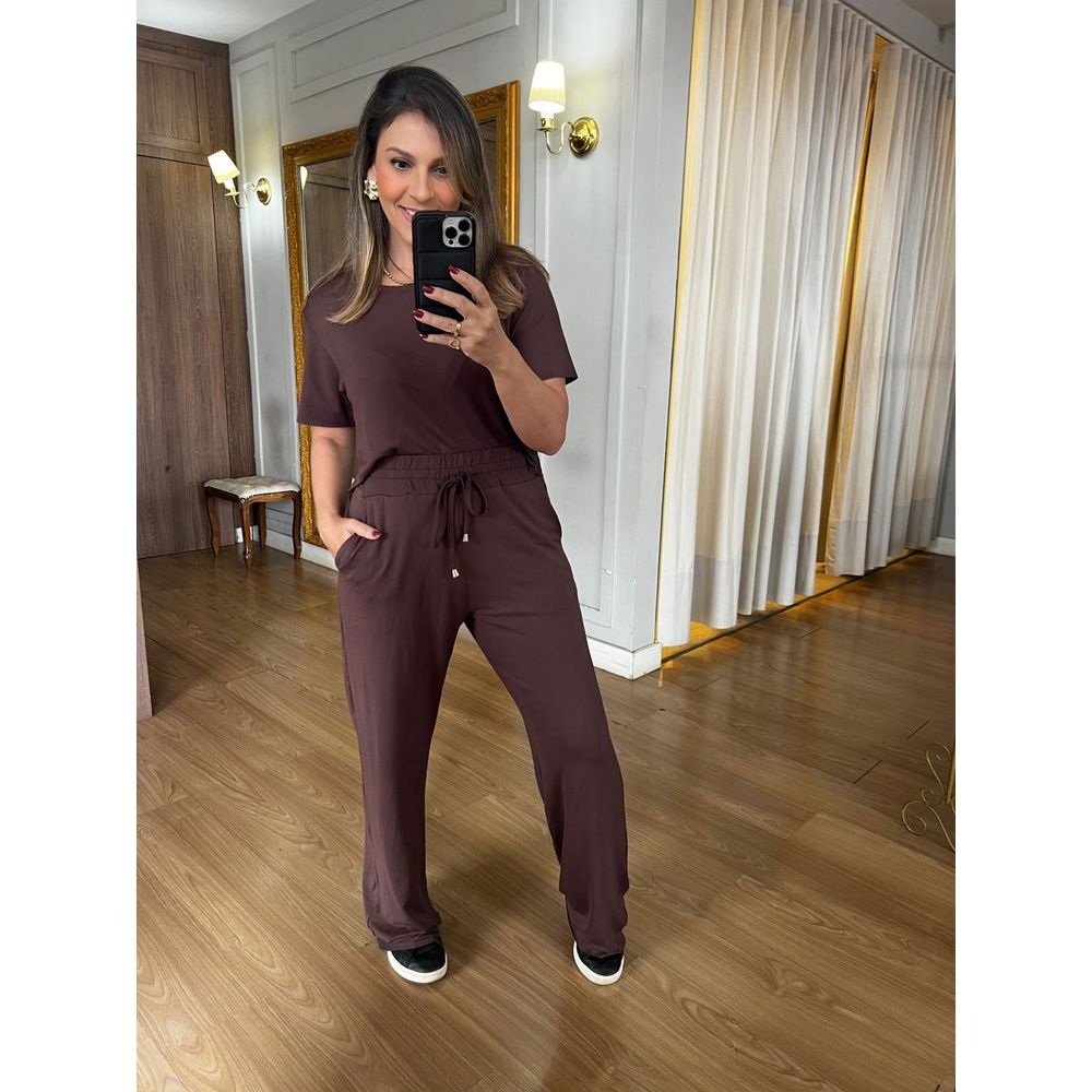 CONJUNTO CALÇA MOLETINHO - MARROM - Espasso Bela | Moda Feminina