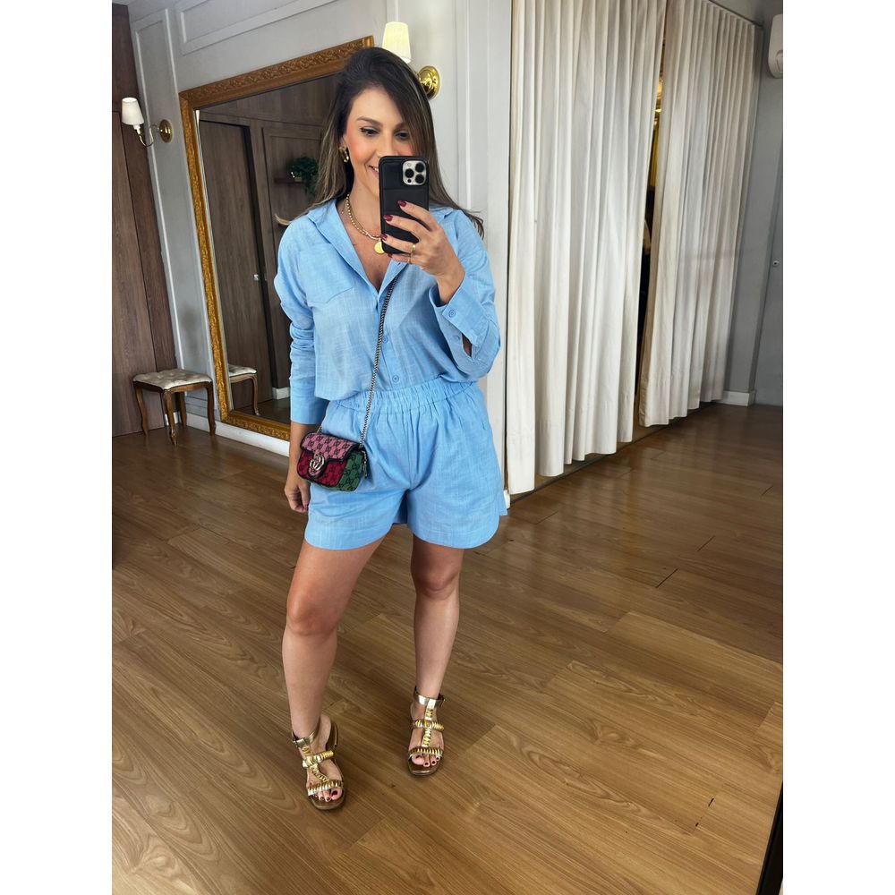 CONJUNTO SHORT E CAMISA 100% ALGODÃO MARIA - AZUL ... - Espasso Bela | Moda Feminina