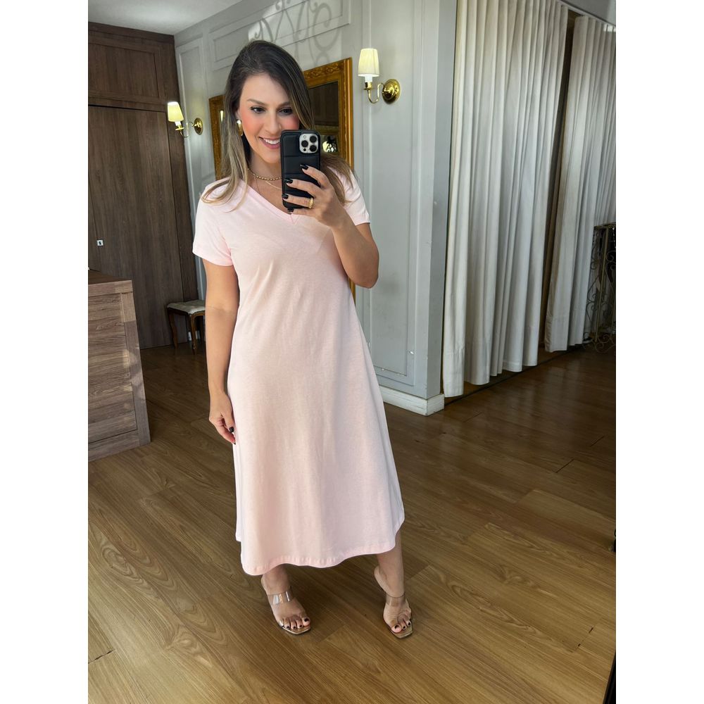 VESTIDO MALHA DE ALGODÃO LINDA MANGA CURTA - ROSA ... - Espasso Bela | Moda Feminina