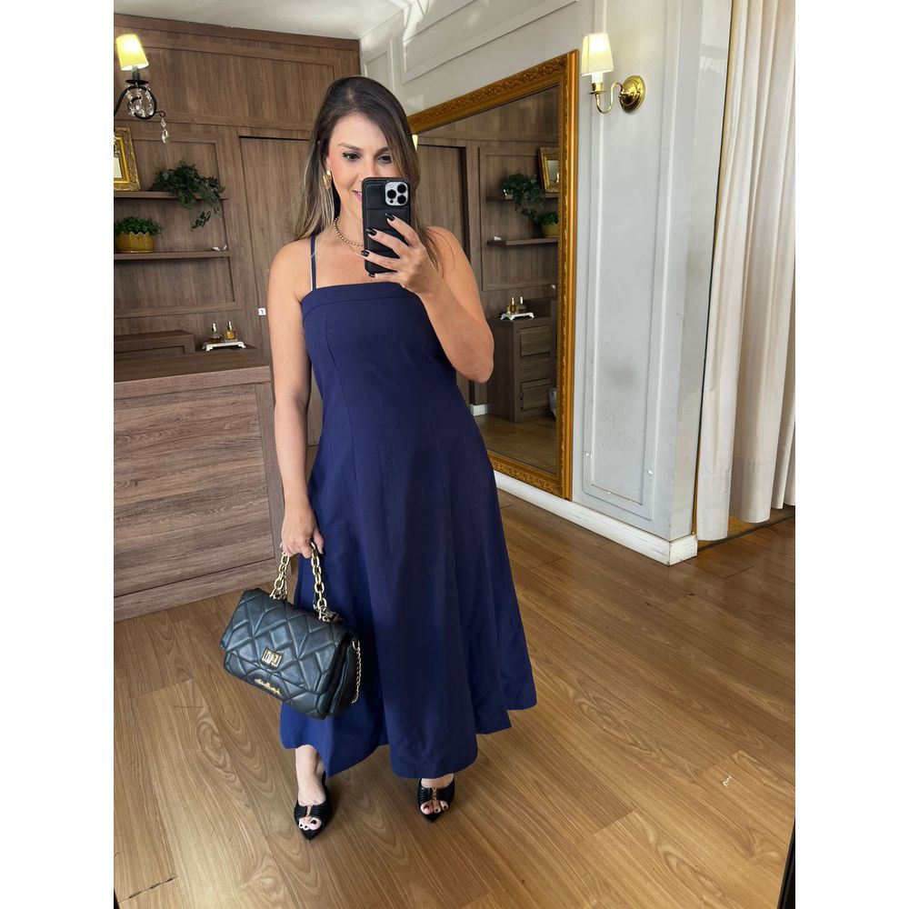 VESTIDO VISCOSE CAROLINA - MARINHO - Espasso Bela | Moda Feminina