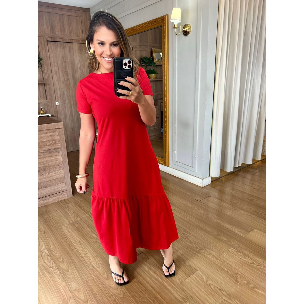 VESTIDO ALICE MALHA ALGODÃO - VERMELHO - Espasso Bela | Moda Feminina