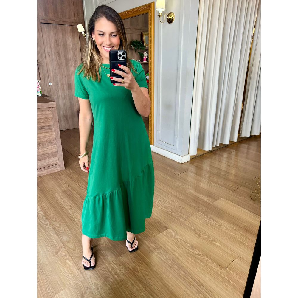VESTIDO ALICE MALHA ALGODÃO - VERDE BANDEIRA - Espasso Bela | Moda Feminina