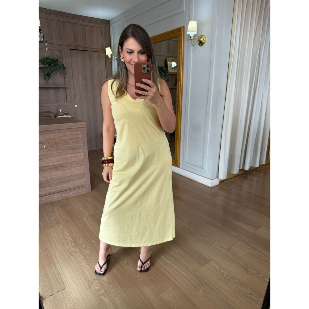 VESTIDO MALHA DE ALGODÃO CELINA - AMARELO - Espasso Bela | Moda Feminina