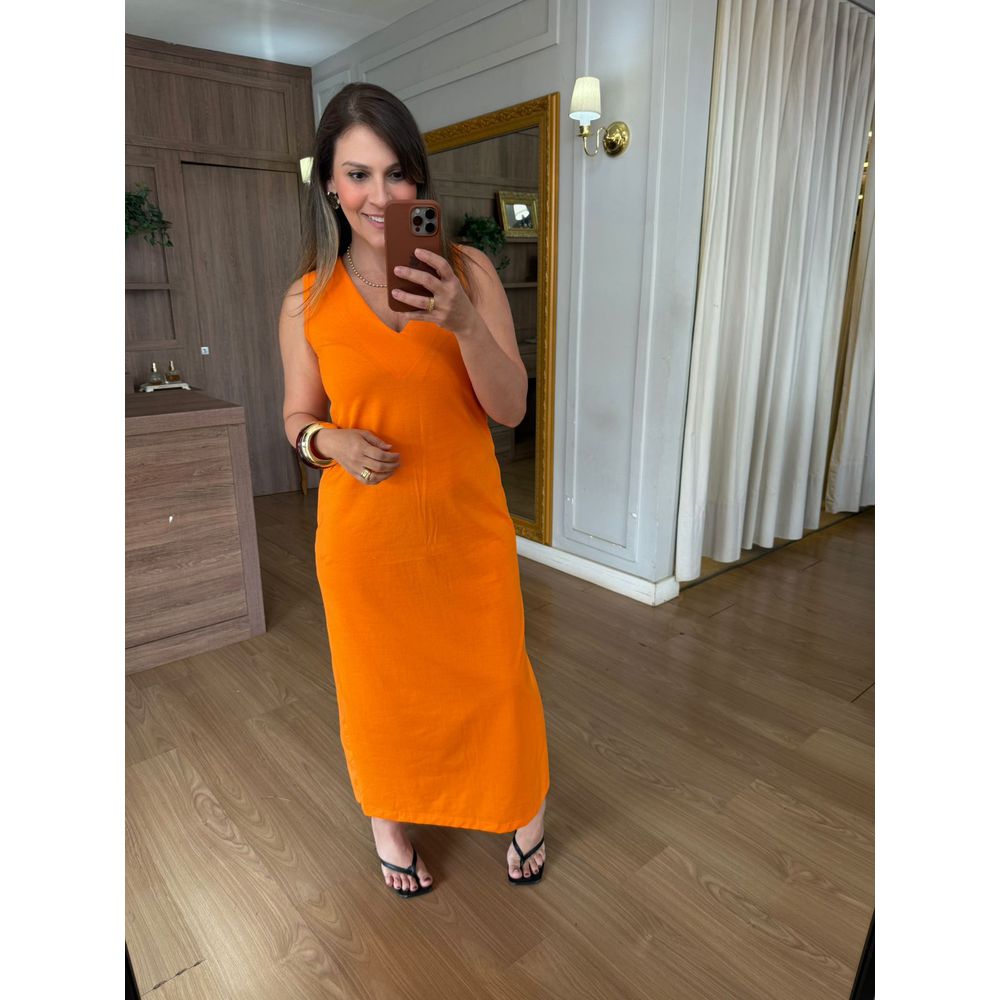 VESTIDO MALHA DE ALGODÃO CELINA - LARANJA - Espasso Bela | Moda Feminina