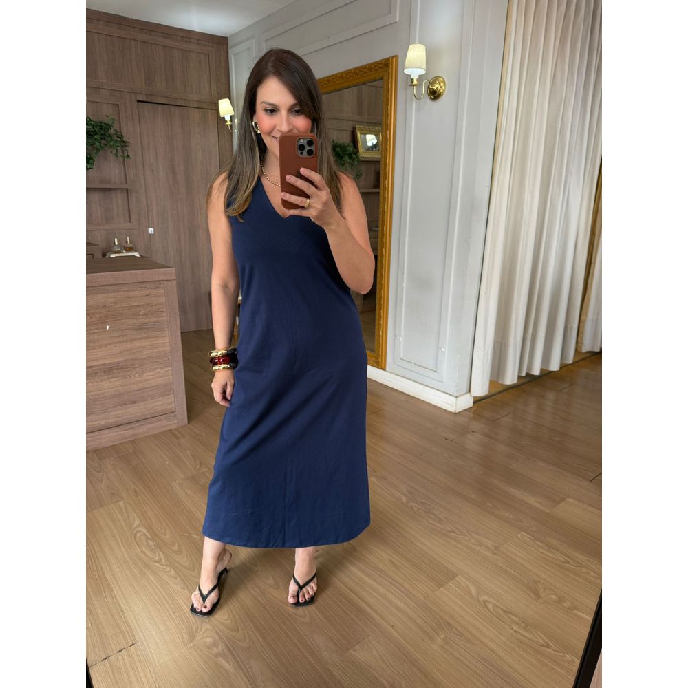 VESTIDO MALHA DE ALGODÃO CELINA - MARINHO - Espasso Bela | Moda Feminina
