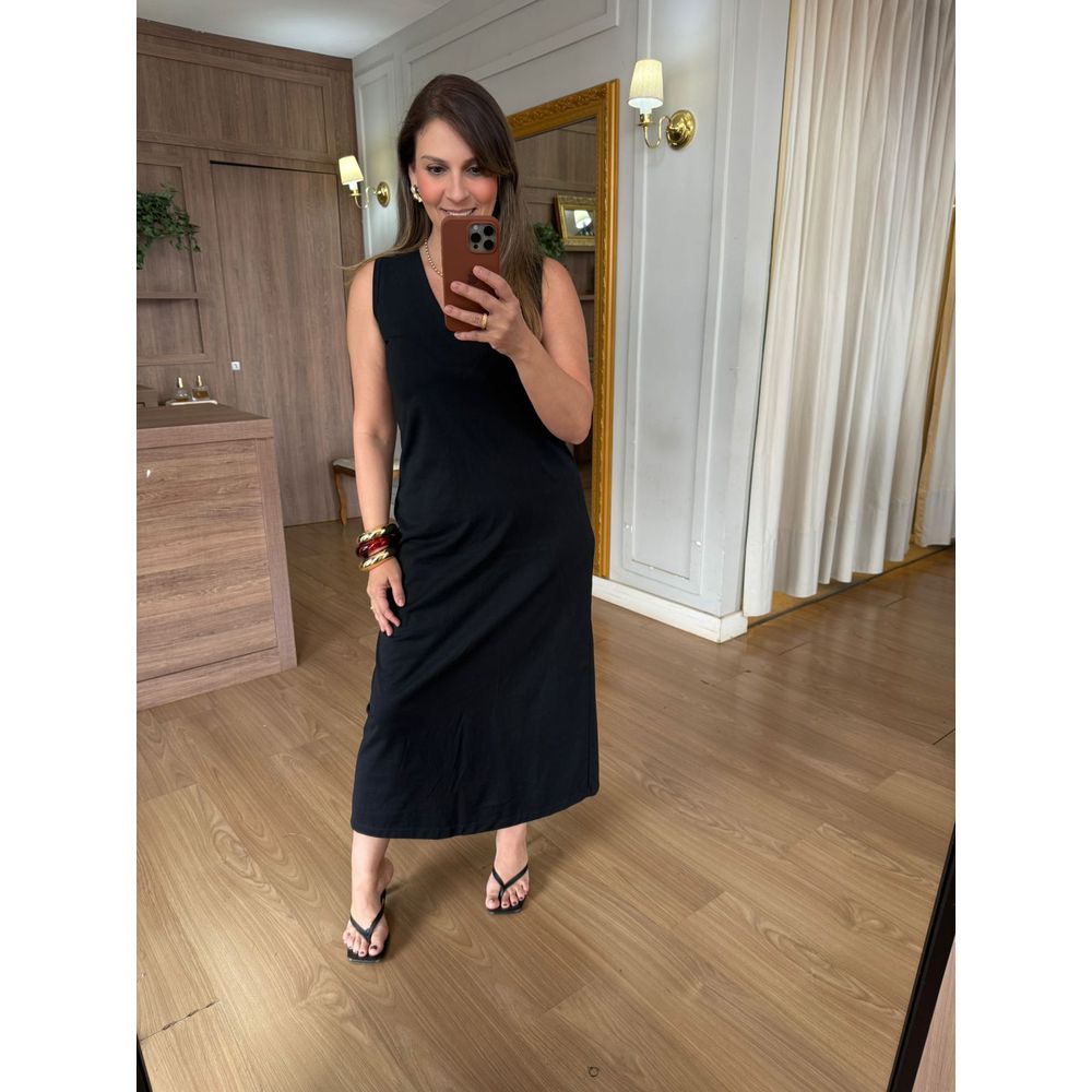 VESTIDO MALHA DE ALGODÃO CELINA - PRETO - Espasso Bela | Moda Feminina