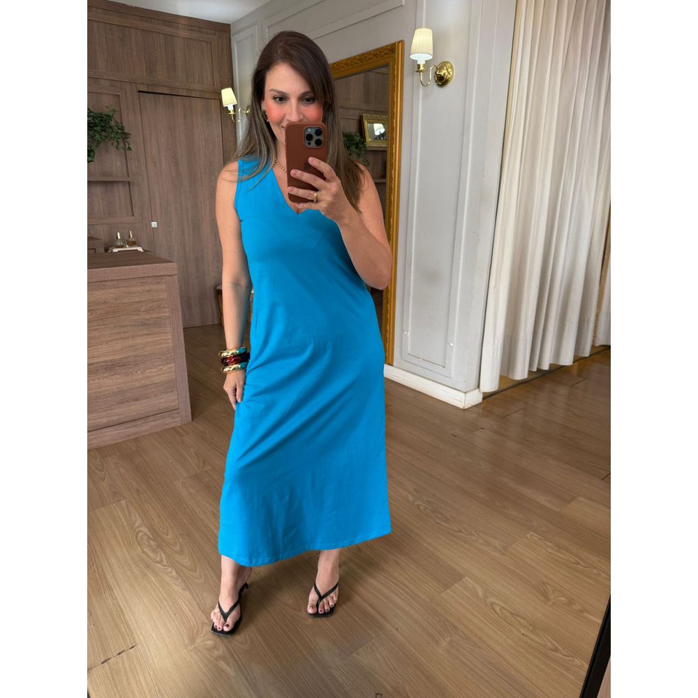 VESTIDO MALHA DE ALGODÃO CELINA - TURQUESA - Espasso Bela | Moda Feminina