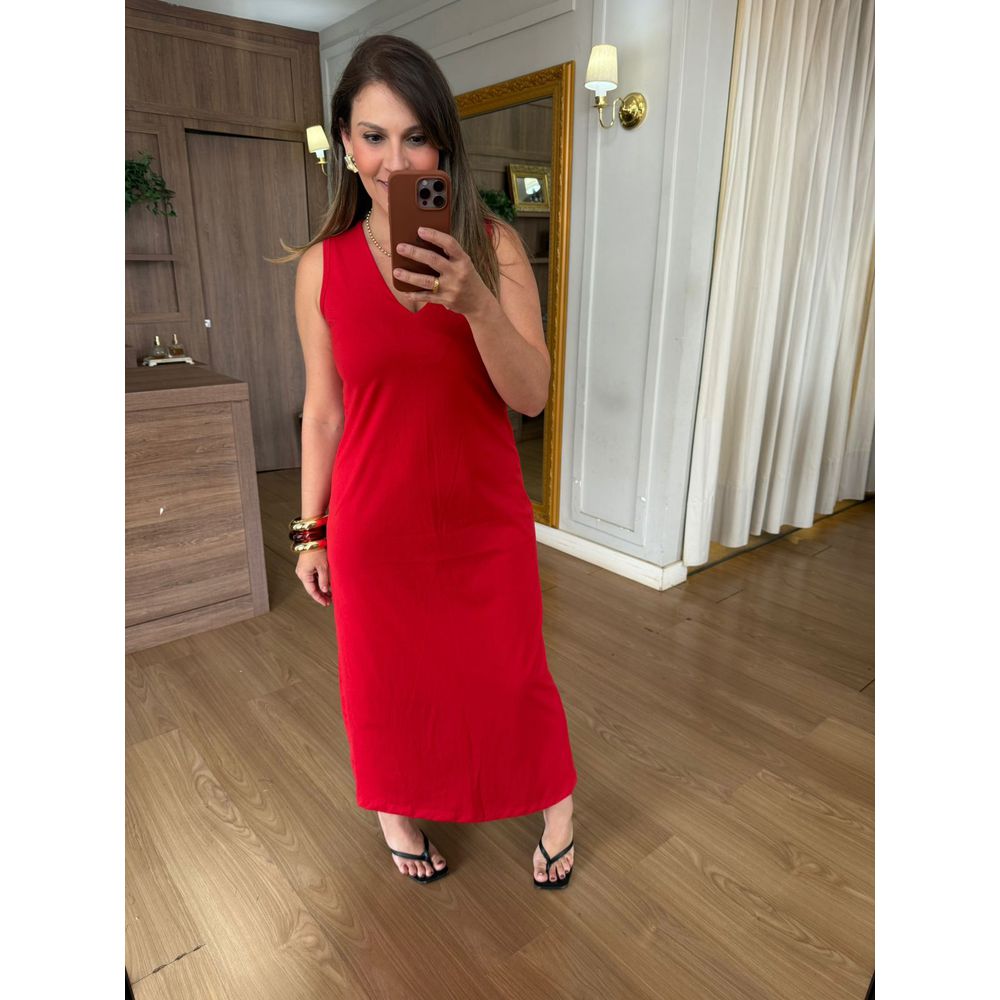 VESTIDO MALHA DE ALGODÃO CELINA - VERMELHO - Espasso Bela | Moda Feminina