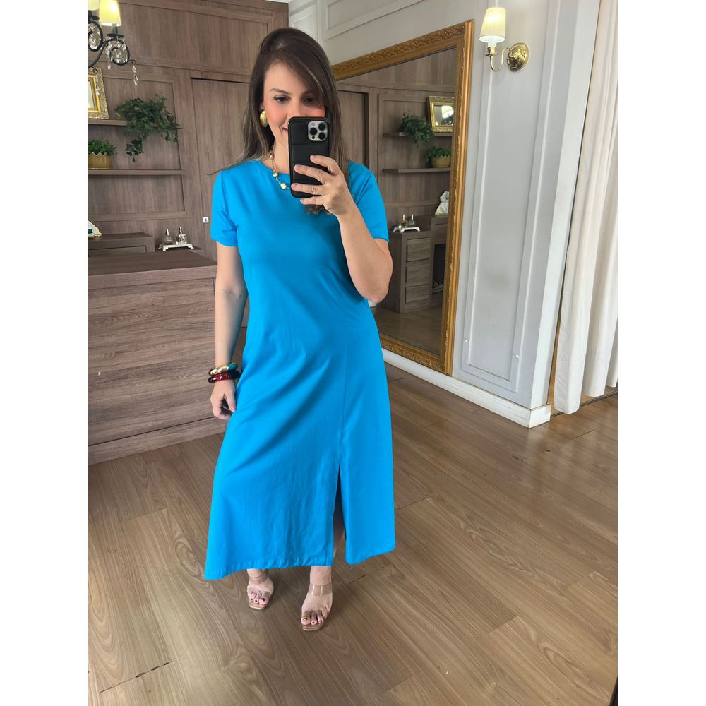 VESTIDO FENDA - TURQUESA - Espasso Bela | Moda Feminina