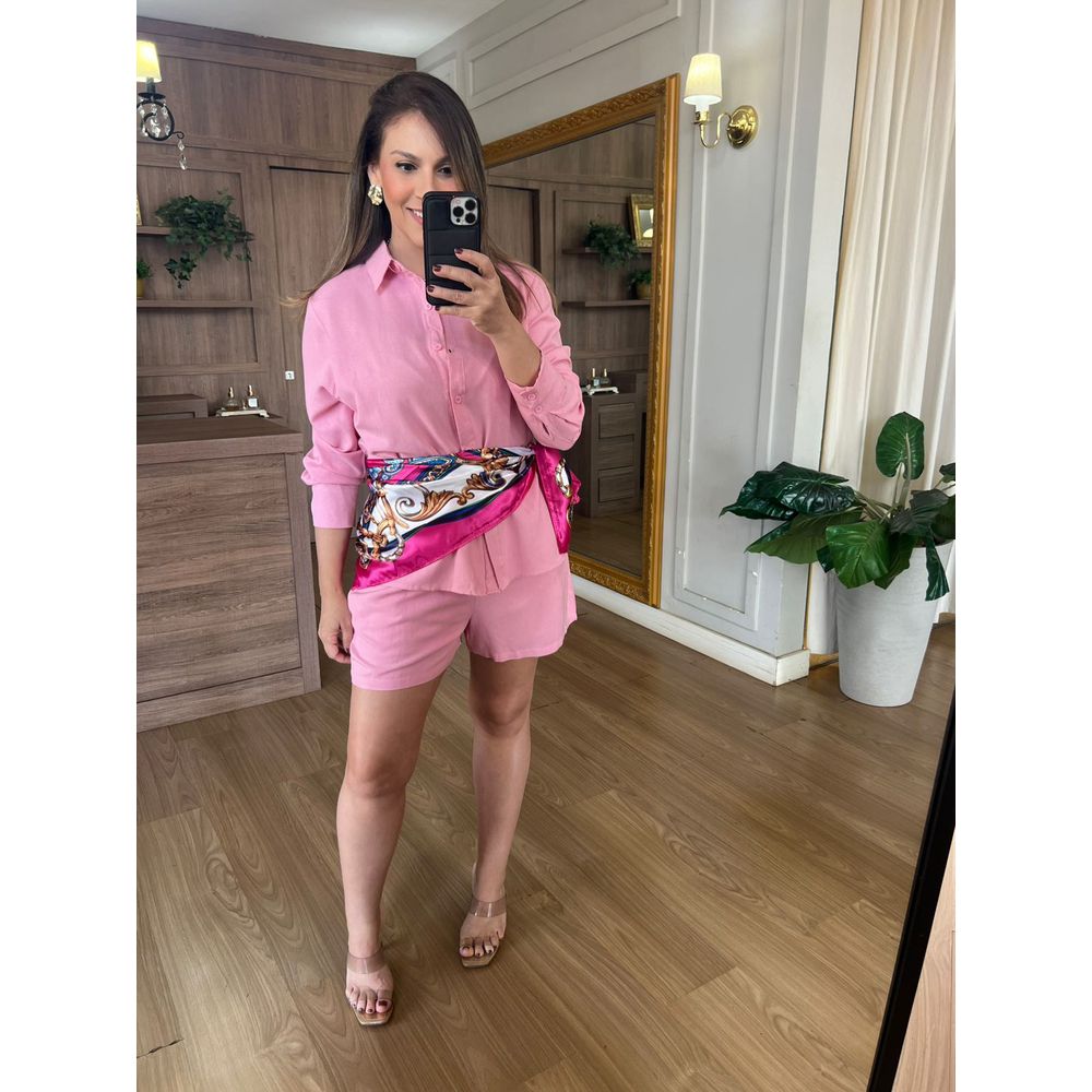 CONJUNTO SHORT E CAMISA 100% ALGODÃO MARIA - PINK - Espasso Bela | Moda Feminina