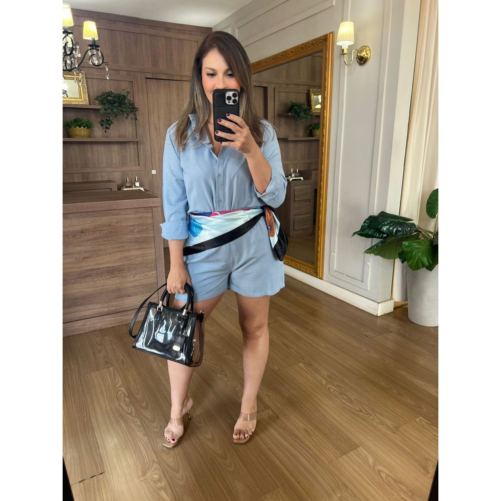 CONJUNTO SHORT E CAMISA 100% ALGODÃO MARIA - AZUL ... - Espasso Bela | Moda Feminina