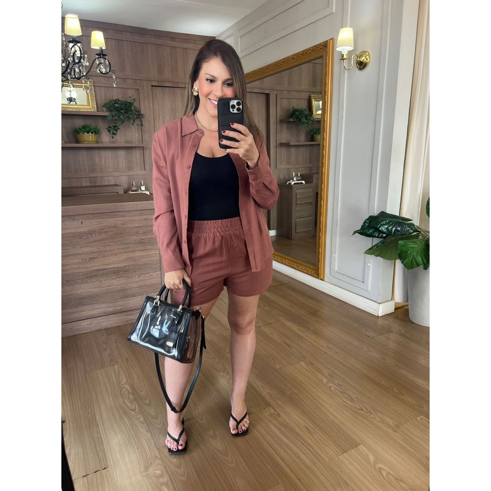 CONJUNTO SHORT E CAMISA 100% ALGODÃO MARIA - CHOCO... - Espasso Bela | Moda Feminina