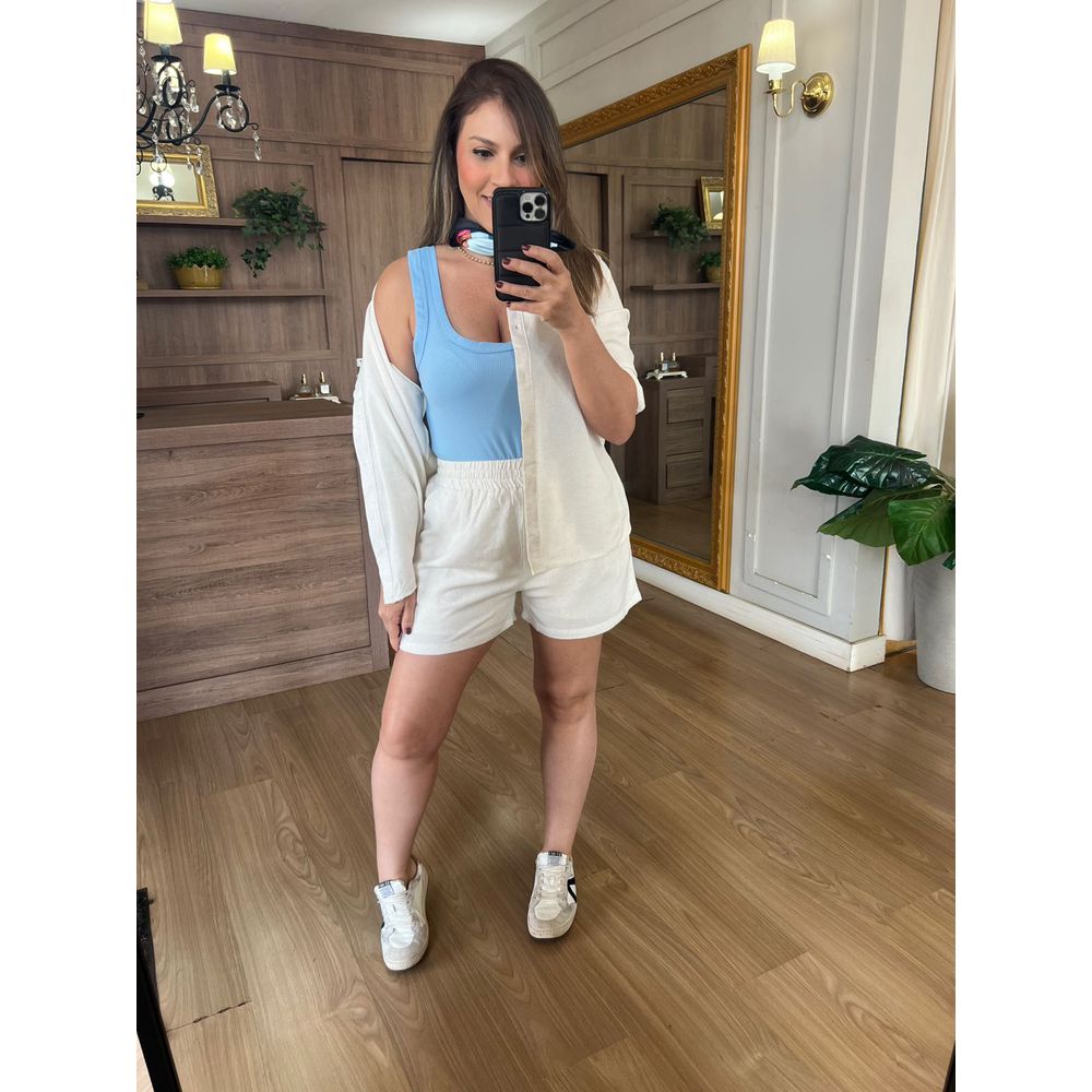CONJUNTO SHORT E CAMISA 100% ALGODÃO MARIA - LINHO... - Espasso Bela | Moda Feminina