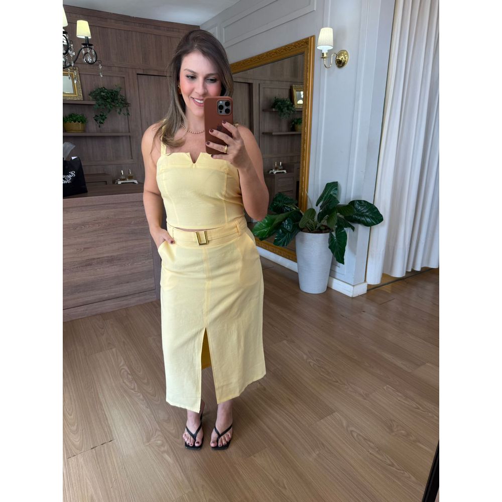 CONJUNTO EM VISCOSE - SAIA E REGATA - AMARELO MANT... - Espasso Bela | Moda Feminina