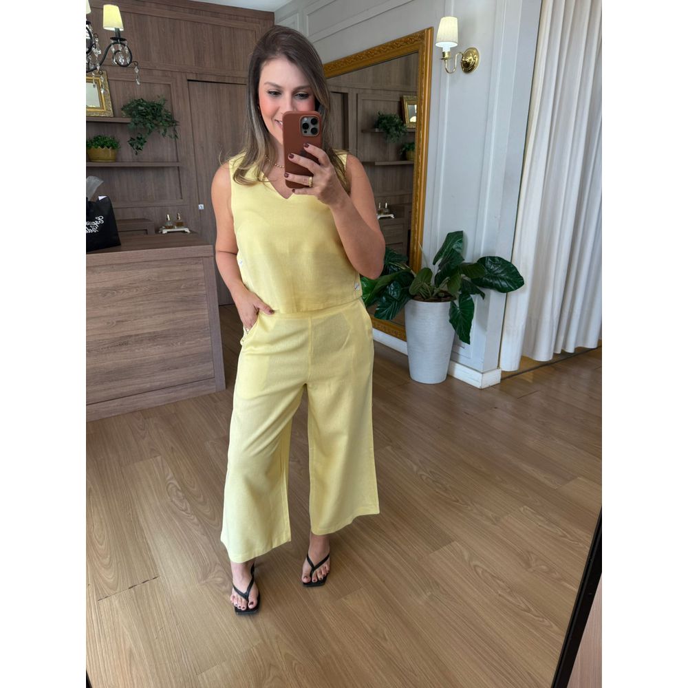 CONJUNTO EM LINHO - PANTACOURT E REGATA - AMARELO ... - Espasso Bela | Moda Feminina