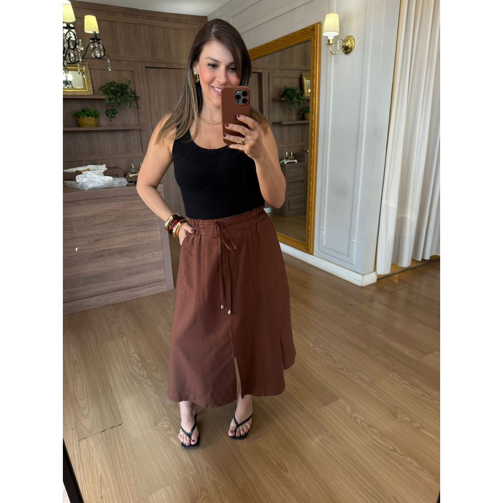 SAIA EM LIOCEL COM ELASTICO - MARROM - Espasso Bela | Moda Feminina