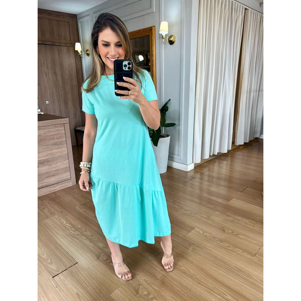 VESTIDO ALICE MALHA ALGODÃO - VERDE ÁGUA - Espasso Bela | Moda Feminina