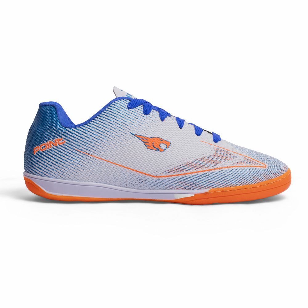 Chuteira Point Futsal Adulto - Branco/Azul/Laranja - IBAL Esportivos