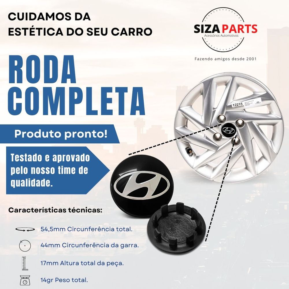 Kit 4 Calotinhas HB20 2020 a 2024 – Encaixe Perfeito nas Rodas Originais Hyundai