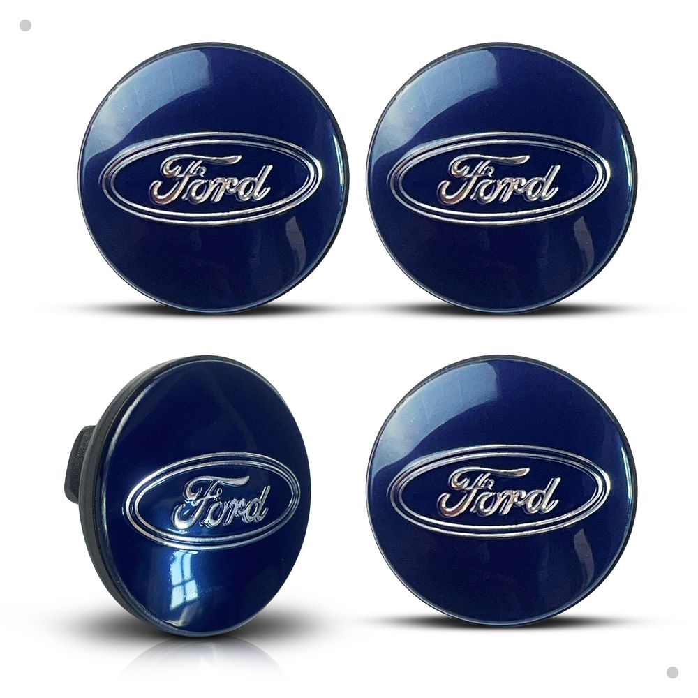 Kit 4 Calotinhas Centro de Roda Ford Azul - Encaixe Perfeito + Estilo Original nas Rodas
