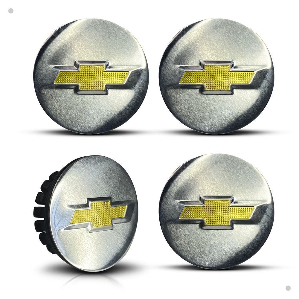 Kit 4 Calotinhas Miolo Centro Roda GM Cruze/Sonic/Tracker Prata Escovado com Emblema