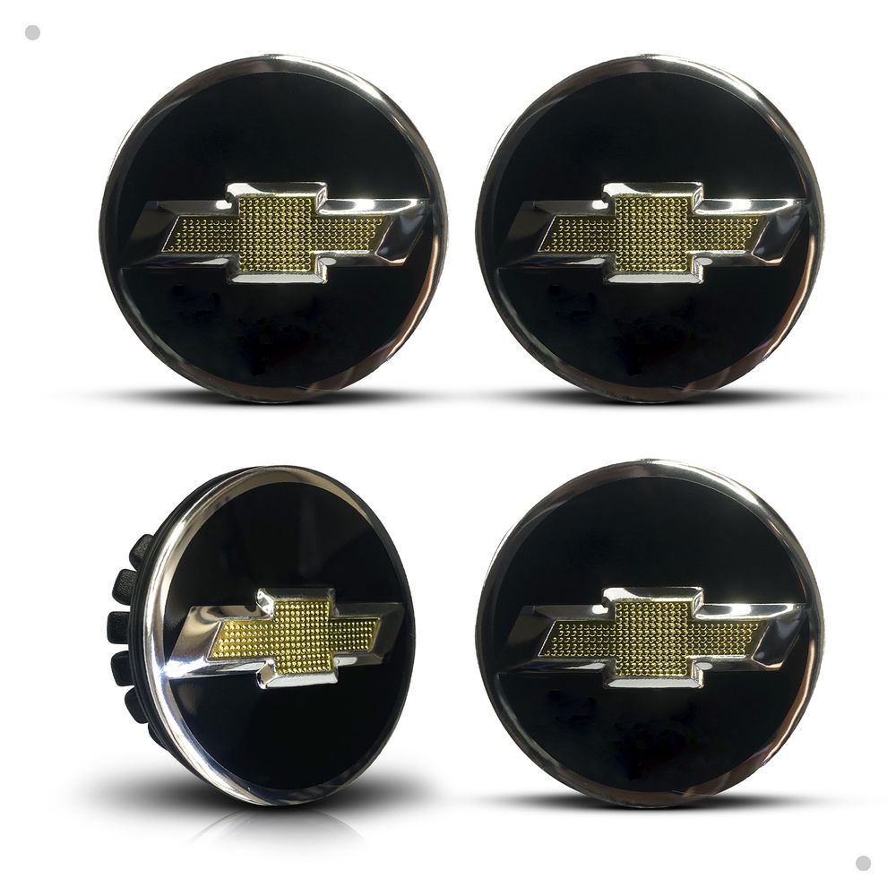 Kit 4 Calotinhas Miolo Centro Roda GM Cruze/Sonic/Tracker Preto com Emblema Dourado