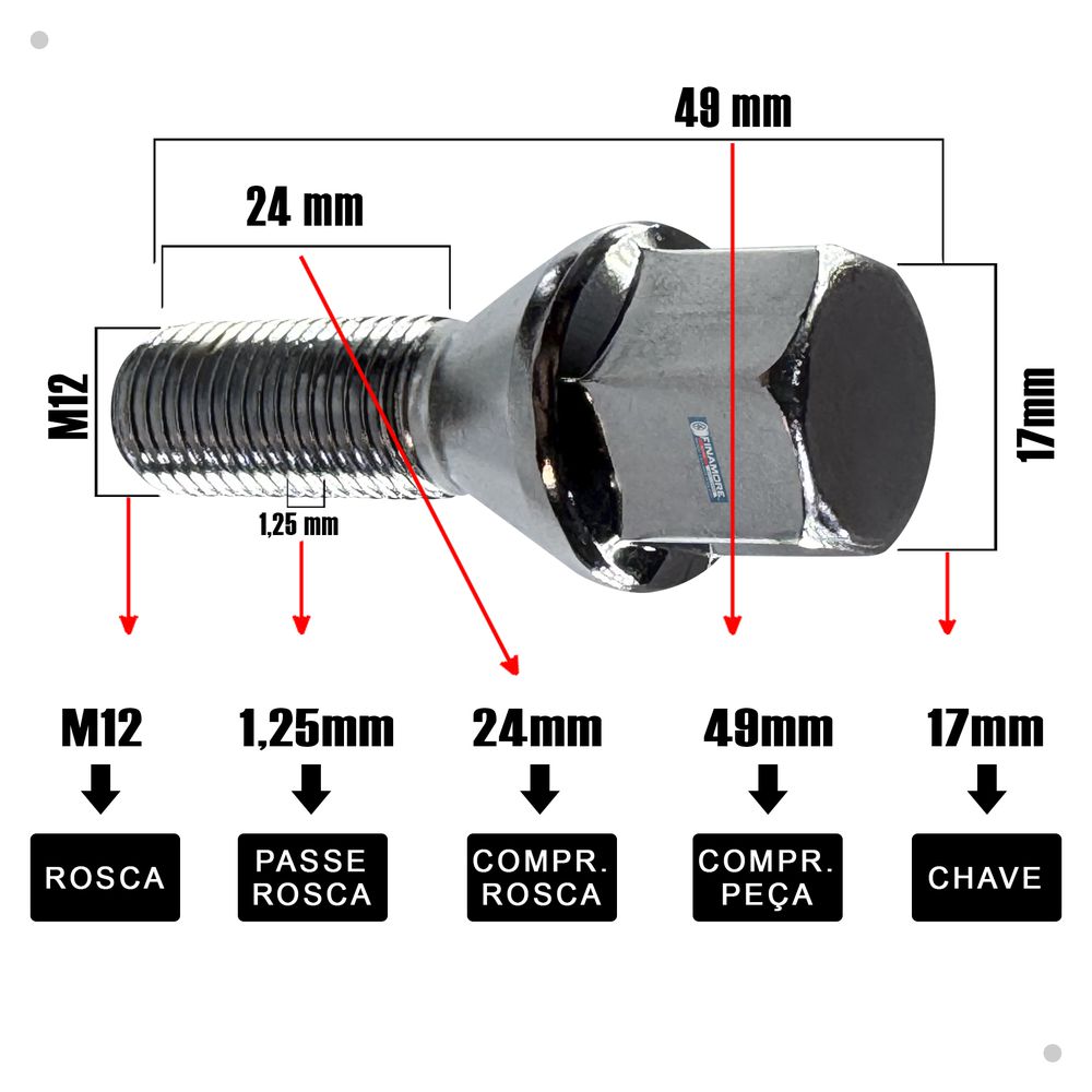 Kit 4 Parafusos Cromados Fiat Toro – Encaixe Preciso para Rodas de Liga Leve