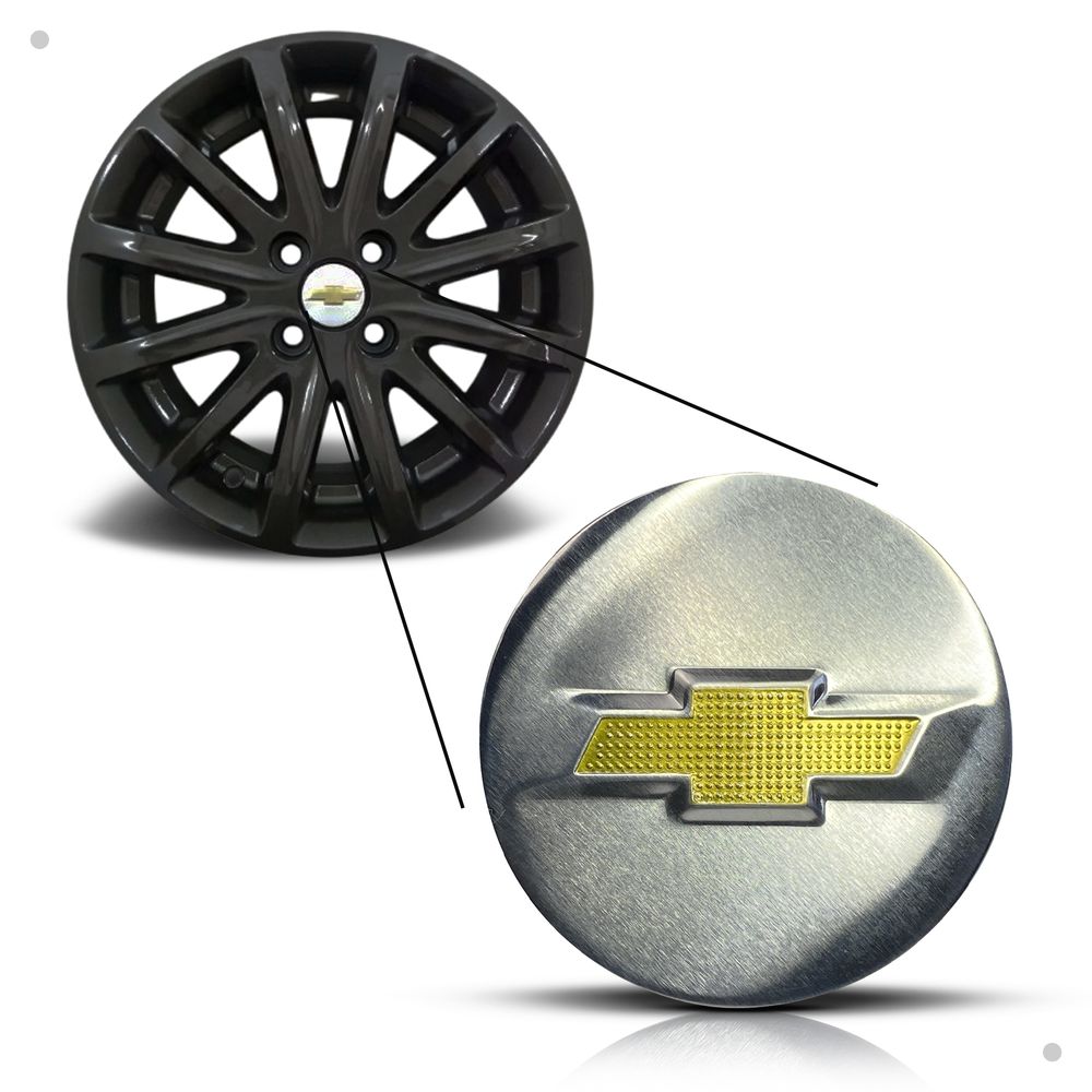 Kit 4 Calotinhas Miolo Centro Roda GM Cruze/Sonic/Tracker Prata Escovado com Emblema
