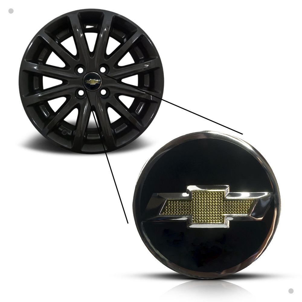 Kit 4 Calotinhas Miolo Centro Roda GM Cruze/Sonic/Tracker Preto com Emblema Dourado