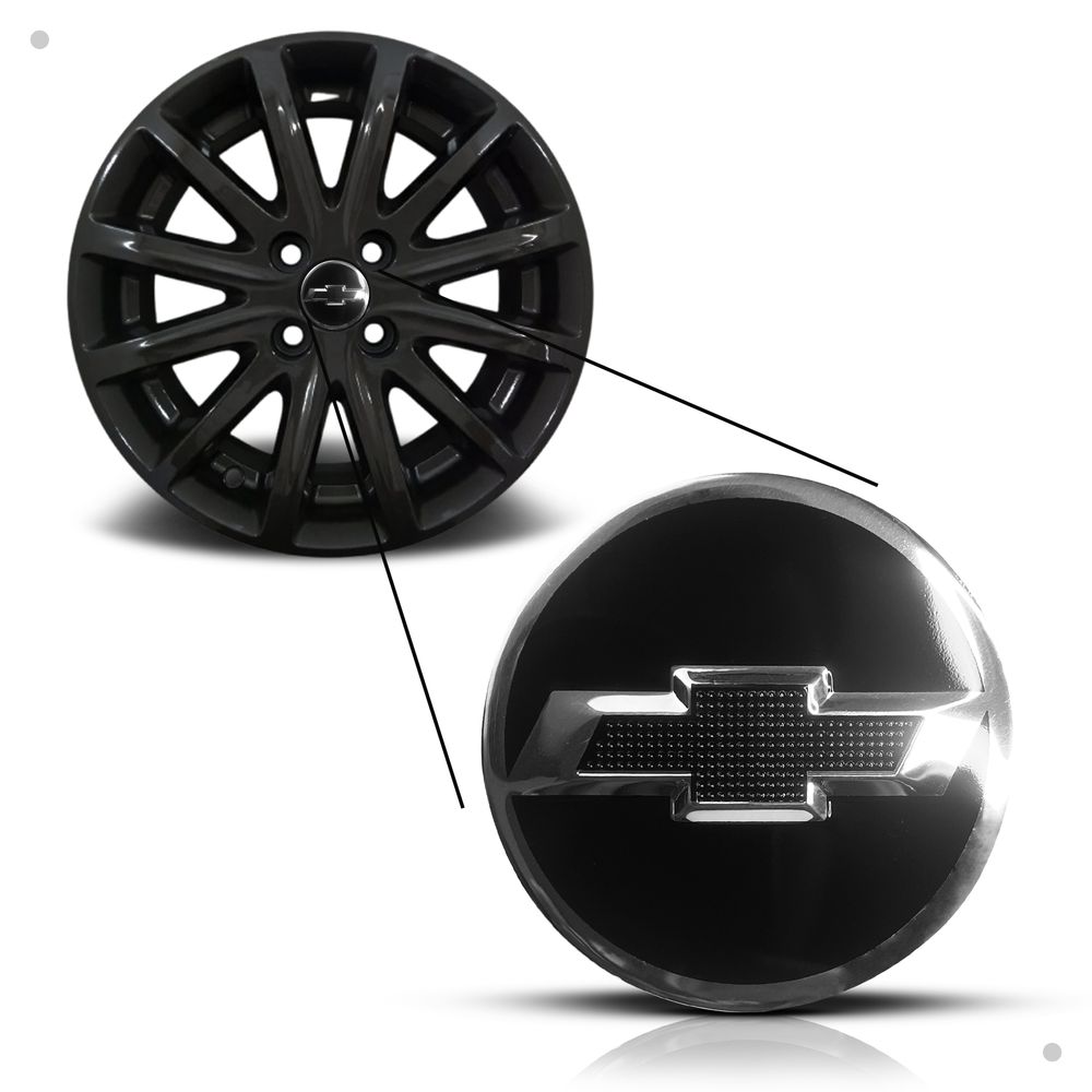 Kit 4 Calotinhas Miolo Centro Roda GM Cruze/Sonic/Tracker com Emblema Preto Camaro