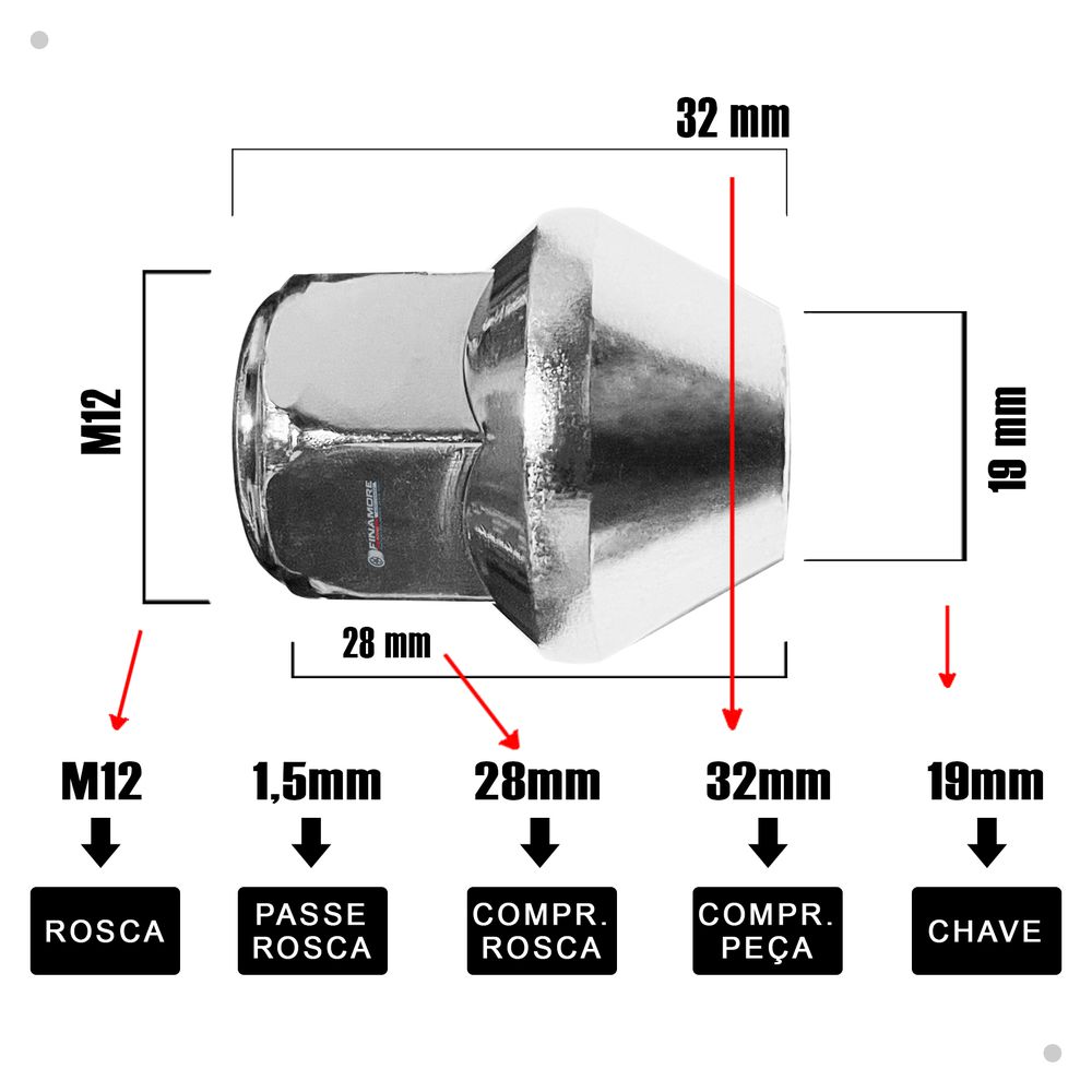 Kit 20 Porcas Maciças Cromadas Glx – Segurança e Estilo para Rodas de Liga Leve