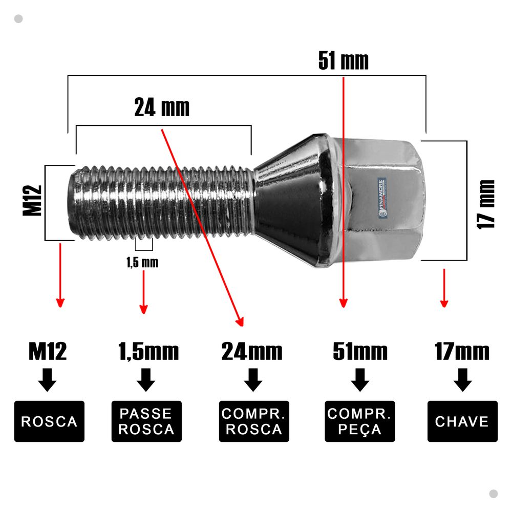 Kit 20 Parafusos Cromados Multi Comum para Rodas VW – Segurança e Visual Esportivo