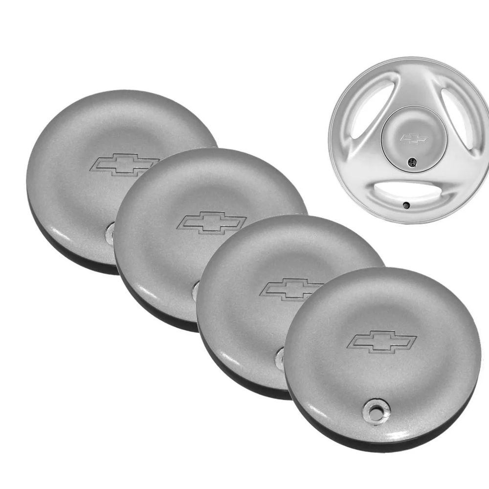 Kit 4 Calotas GM Corsa Esfirra Prata – Encaixe com Parafuso e Visual Original Garantido