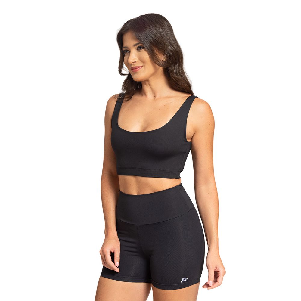 Regata Cropped Academia Top Fitness Barriga A Mostra Preto Tamanho M