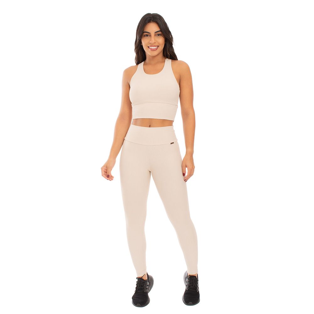 Conjunto Top Cropped e Calça Intense - Areia