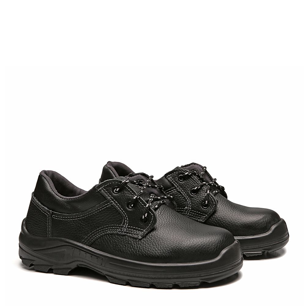 SAPATO PRETO AMARRAR COURO FLOR BICO PLASTICO PU BIDENSIDADE