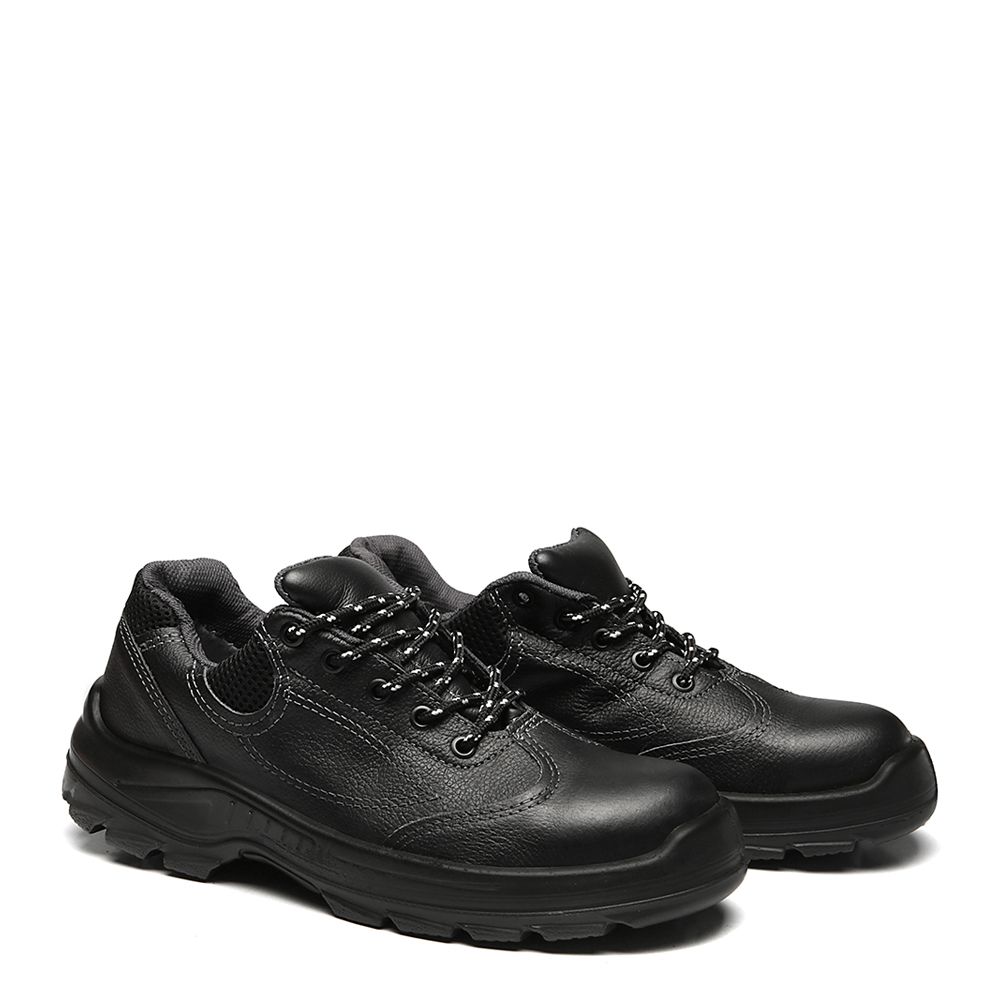 TENIS PRETO AMARRAR COURO FLOR BICO ACO PU BIDENSIDADE