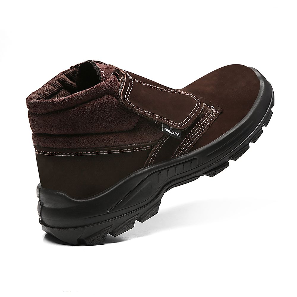 BOTINA MARROM CAFÉ VELCRO NOBUCK BICO PLASTICO PU