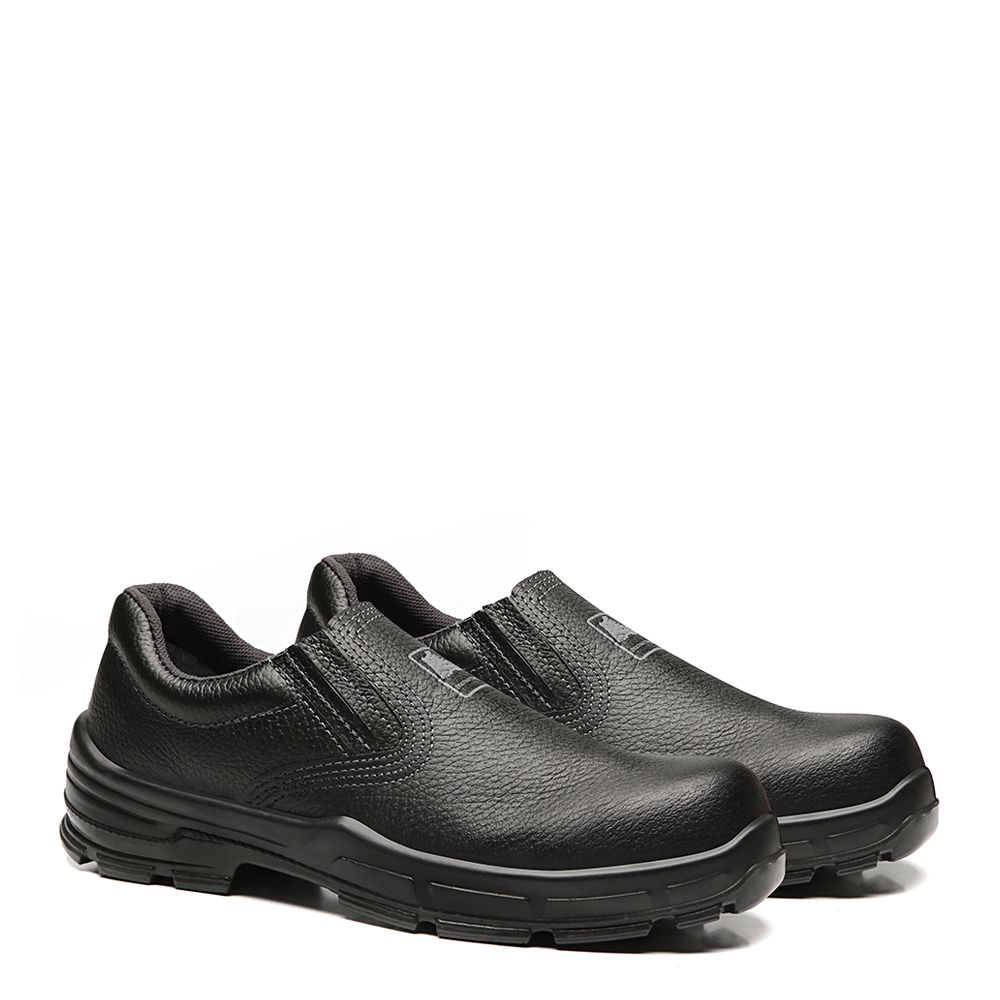 SAPATO PRETO ELASTICO COURO BICO COMPOSITE PU BIDENSIDADE