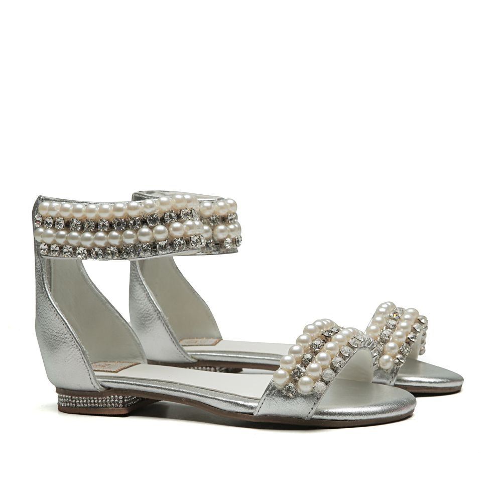 Sandália Cristal Prata Festa Infantil Gats