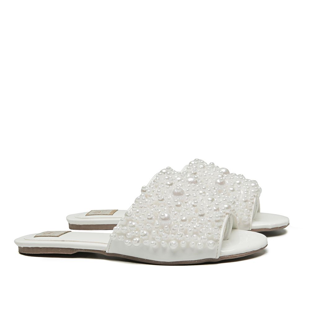 Slide Bordada Verniz Branco Infantill Gats