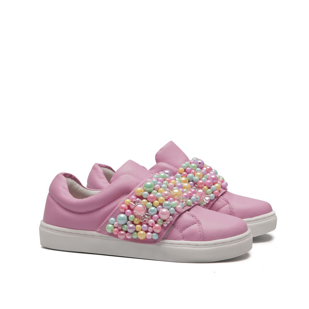 Tênis Cano Baixo Rosa Bordado Doces Infantil Gats